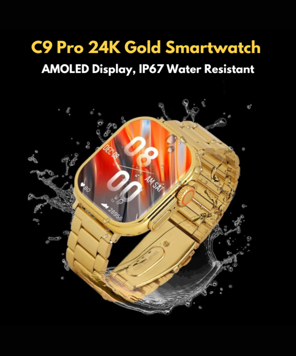 C9 Pro 24K Gold Smartwatch with AMOLED Display & IP67 Water Resistance